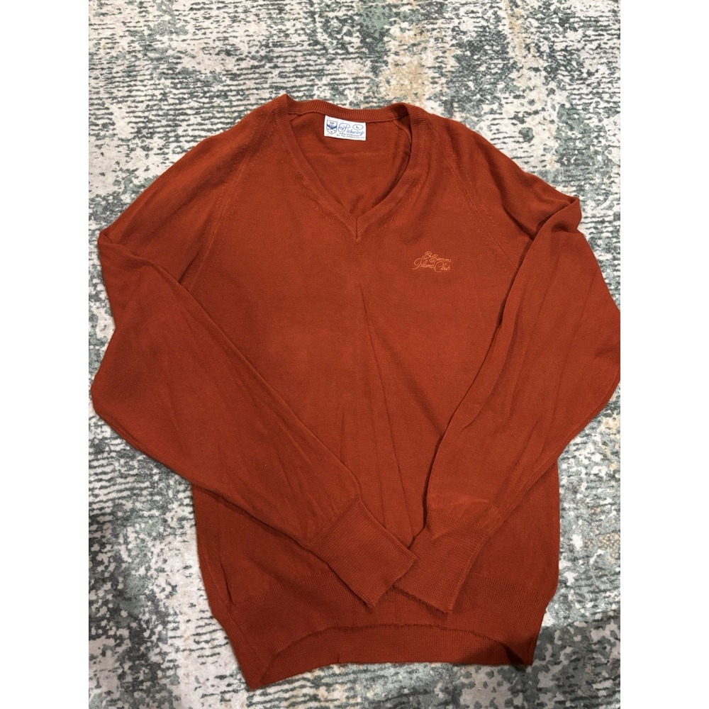 Vintage Pickering Large Burnt Orange St Simons Island Club Sweater 100% Orlon
